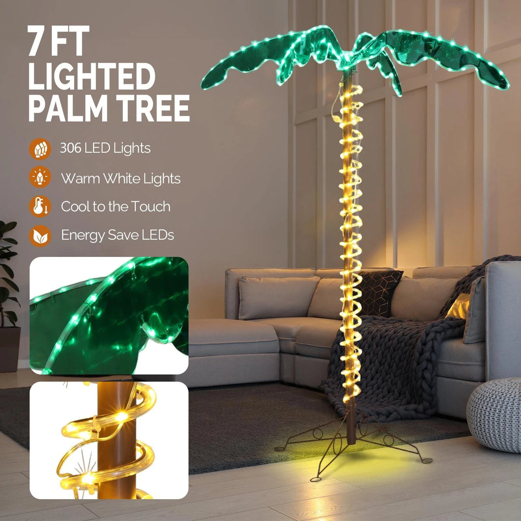 7FT LED Artificial Palm Tree Light for Outdoor Pool, Patio & Bar Decor