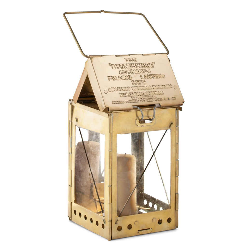Antique Brass Folding Candle Lantern with Handle Indoor Outdoor Use
