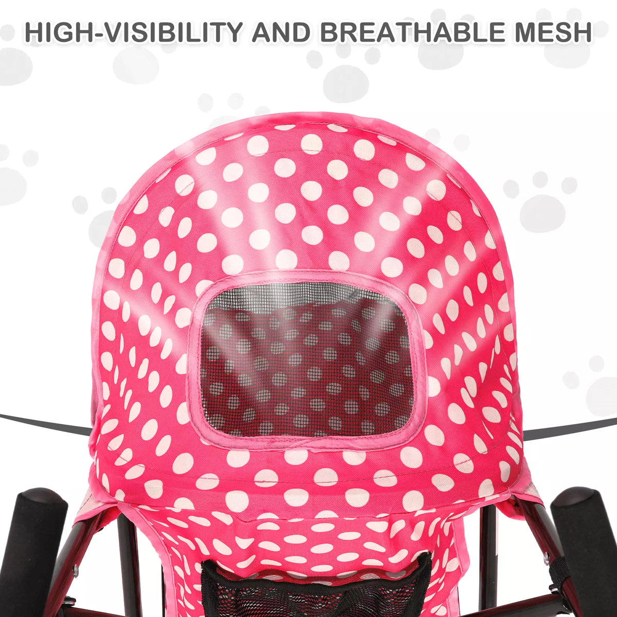 Foldable Pet Stroller with Mesh and Storage Basket Hot Pink