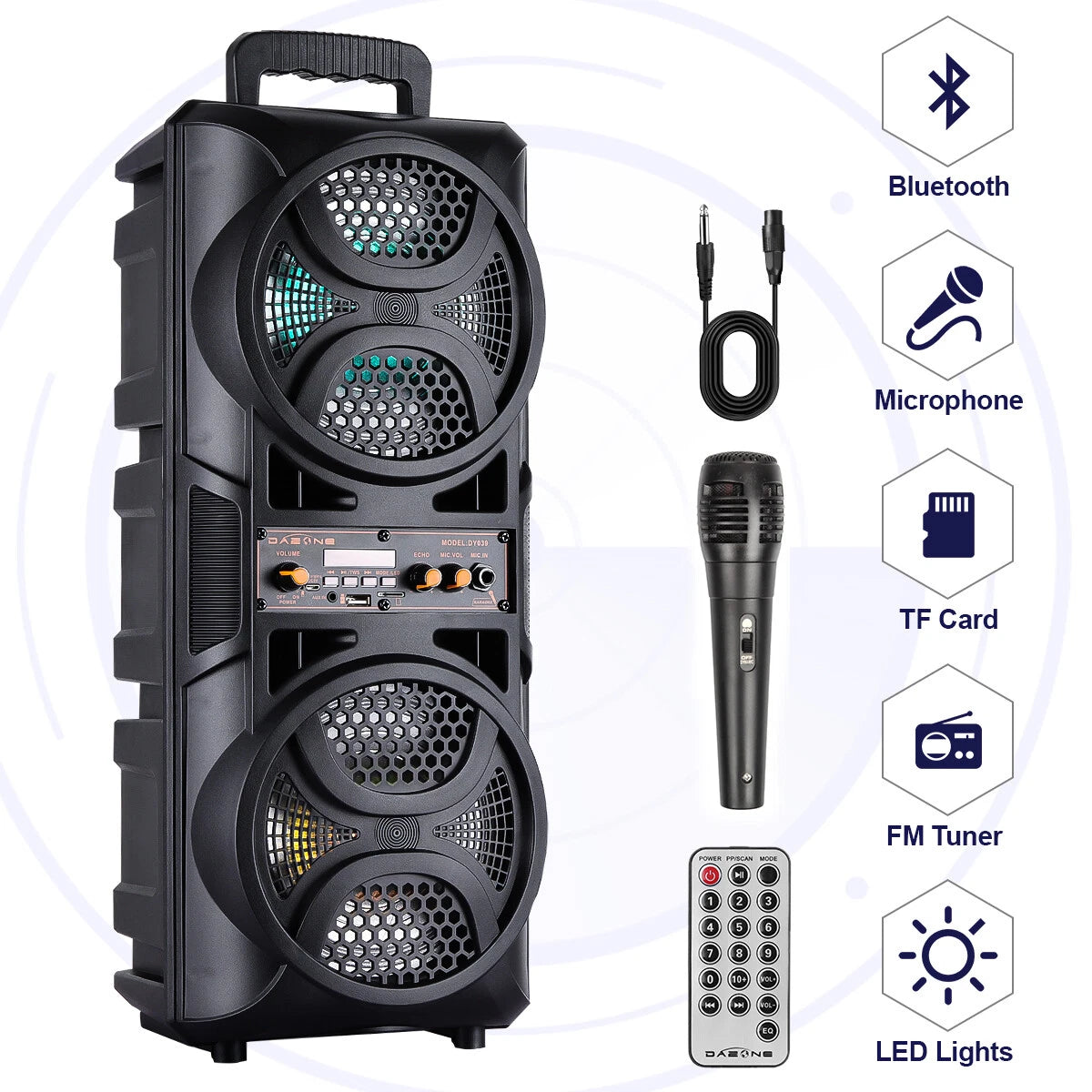 Portable Bluetooth Party Speaker 3000W Bass with LED Lights Remote Pro