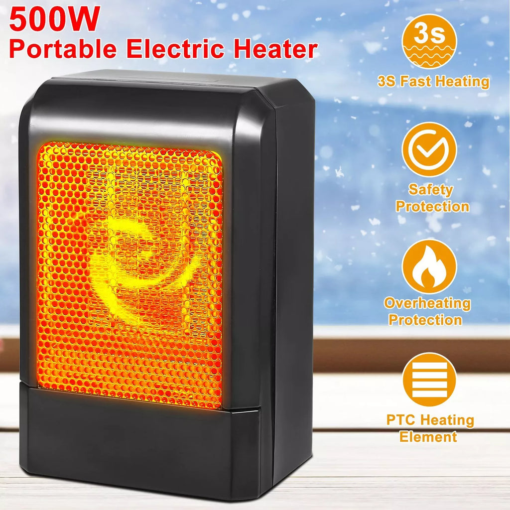 500W Portable Electric Space Heater for Home & Office