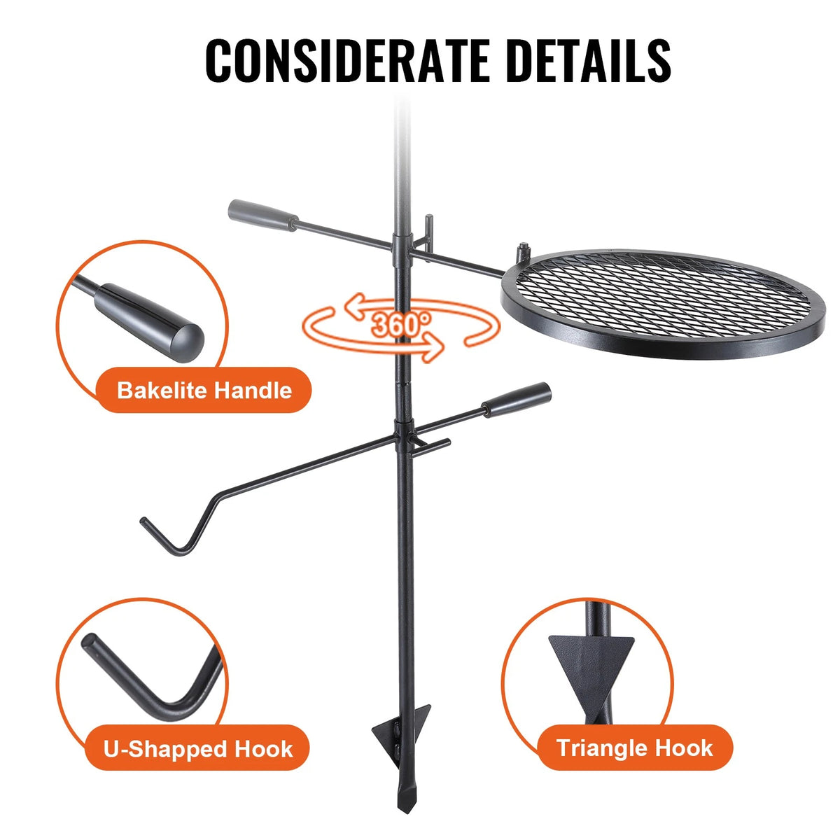 Heavy Duty Swivel Campfire Grill Steel Open Fire Cooking Grate Stand