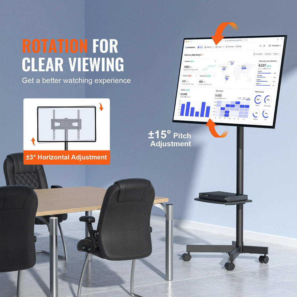 Mobile TV Stand with Tray and Locking Wheels for 23–60 Inch TVs