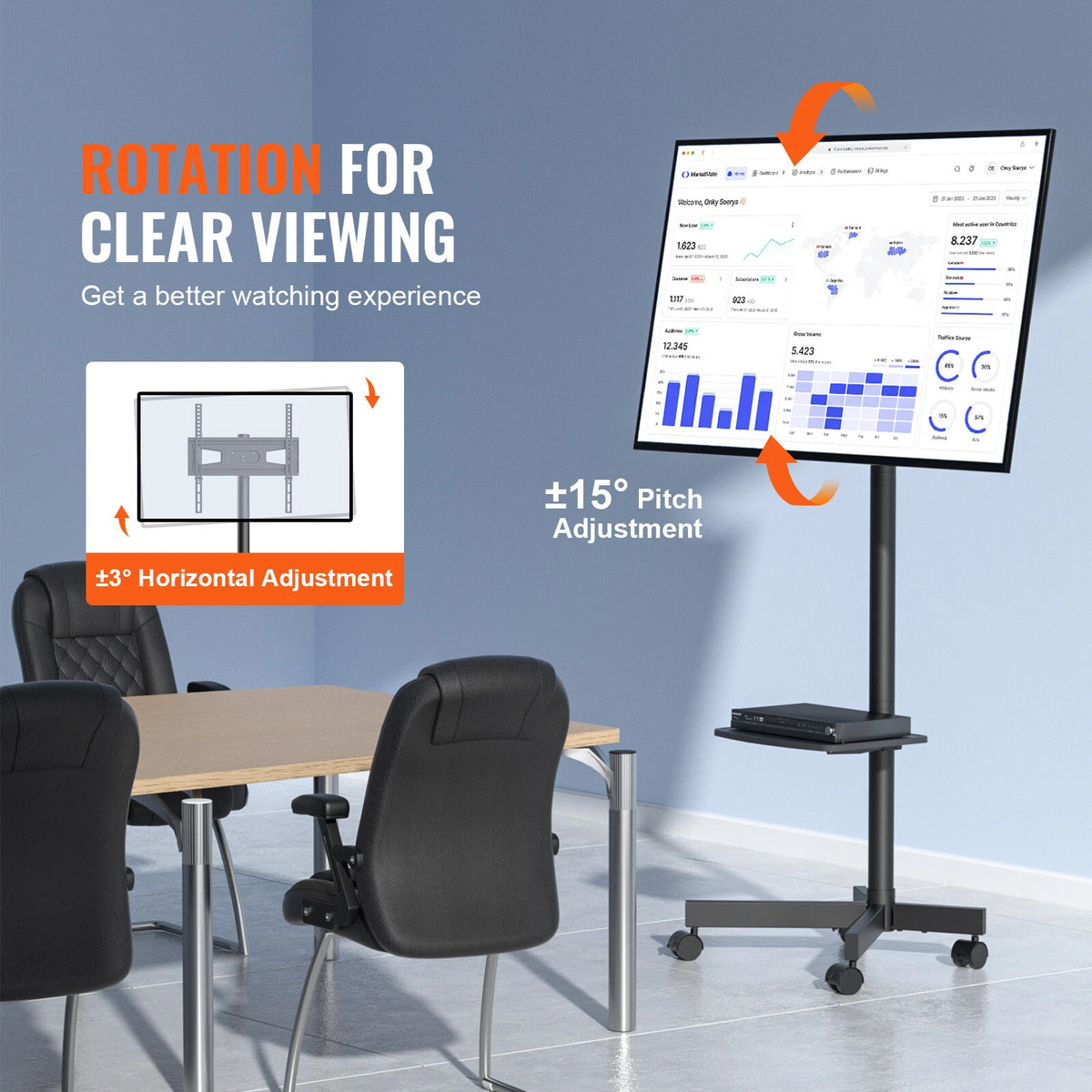Mobile TV Stand with Tray and Locking Wheels for 23–60 Inch TVs