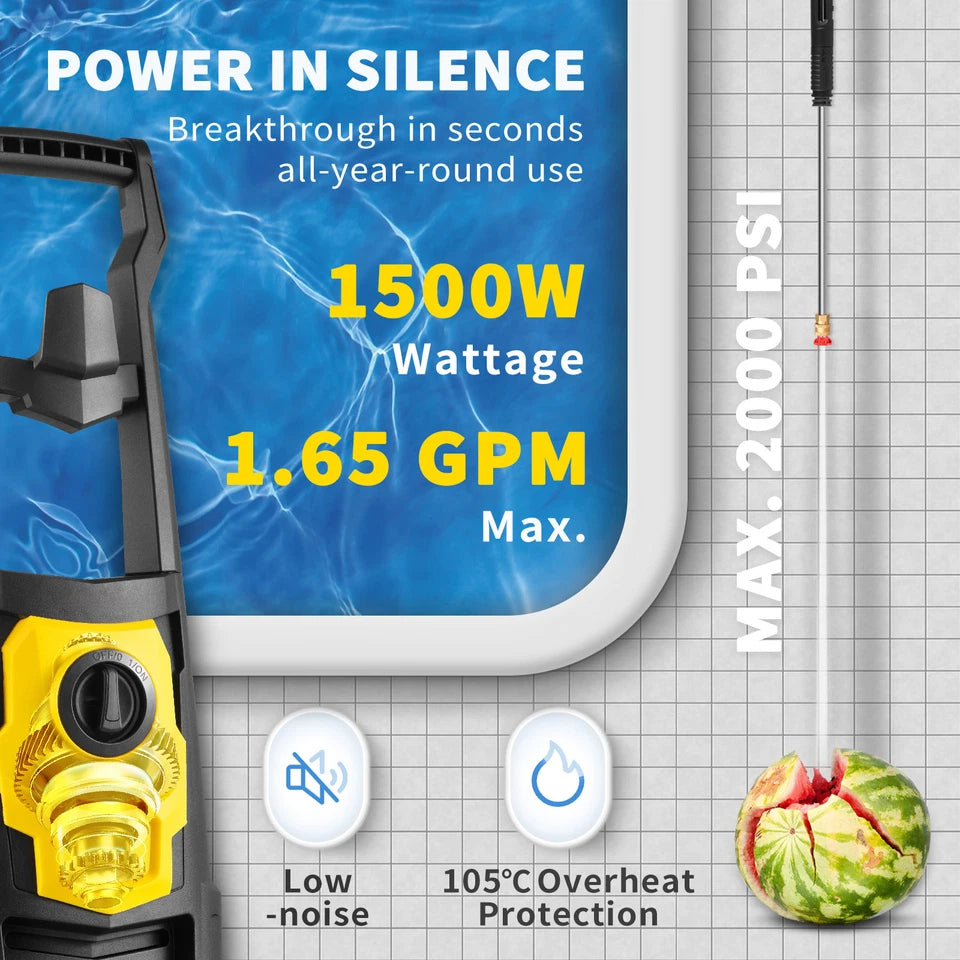 2000PSI Electric Pressure Washer with 5 Nozzles 30ft Hose 1.65GPM