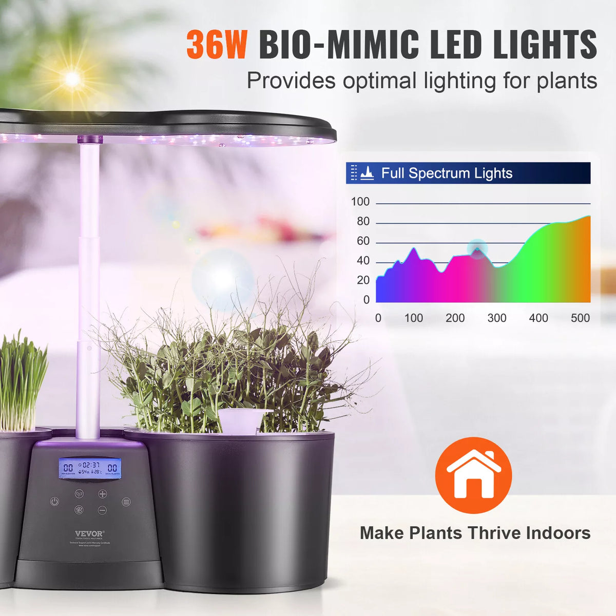 12-Pod Indoor Hydroponic Growing System LED Light & LCD Display