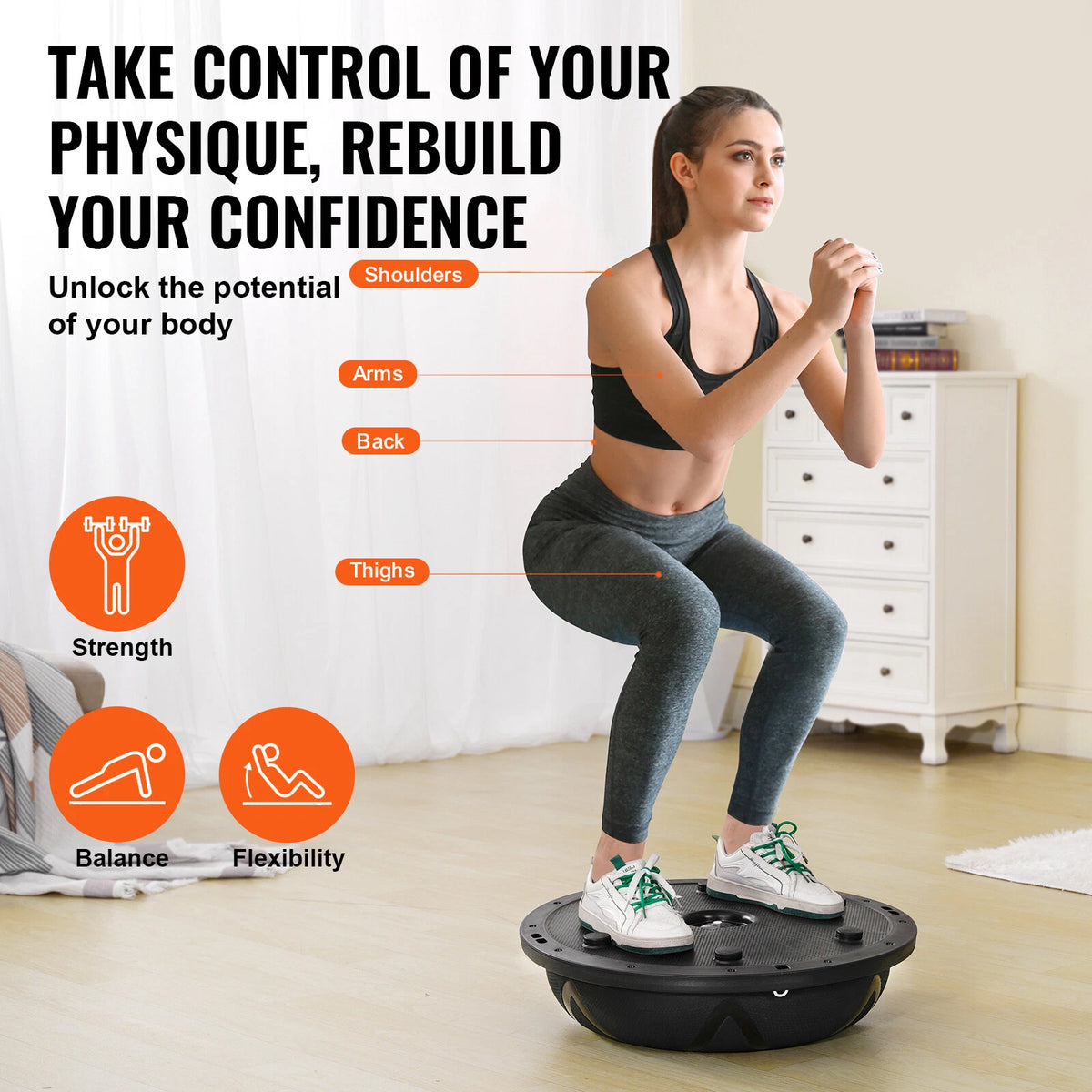 Half Balance Trainer Ball with Resistance Bands for Strength & Core