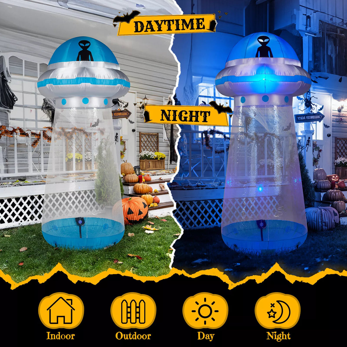 Halloween Inflatable UFO Yard Decoration with LED Lights 8.8Ft