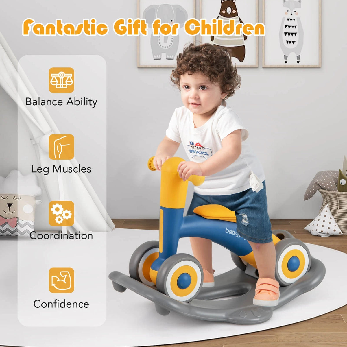 3-in-1 Rocking Horse with Adjustable Seat Balance Bike & Board
