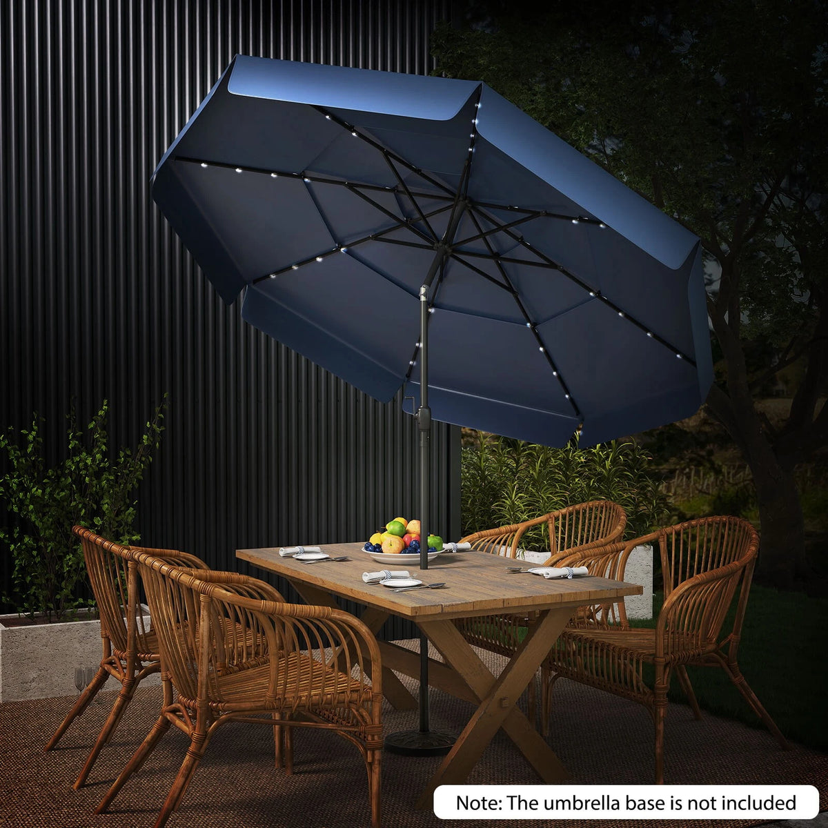 10 FT Solar Patio Umbrella with LED Lights and 3-Tier Vented Design