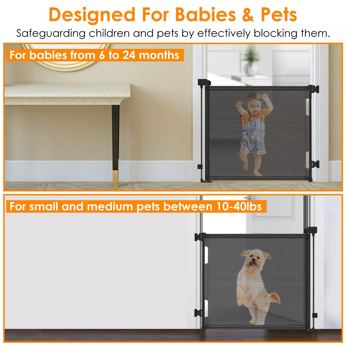 61" Extra Wide Retractable Baby Gate Indoor/Outdoor