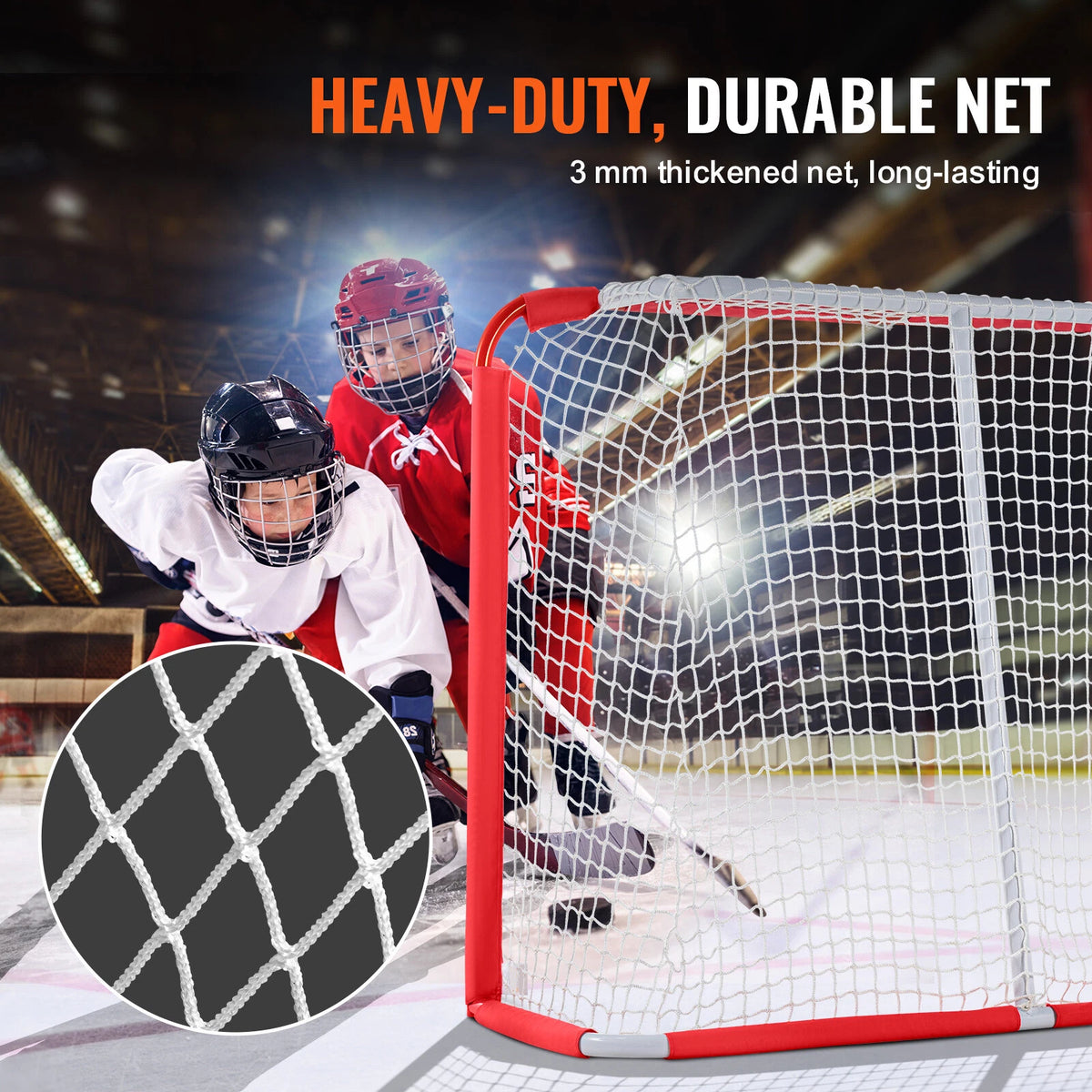 Youth Steel Hockey Goal 54"x44" with Net for Indoor and Outdoor Play