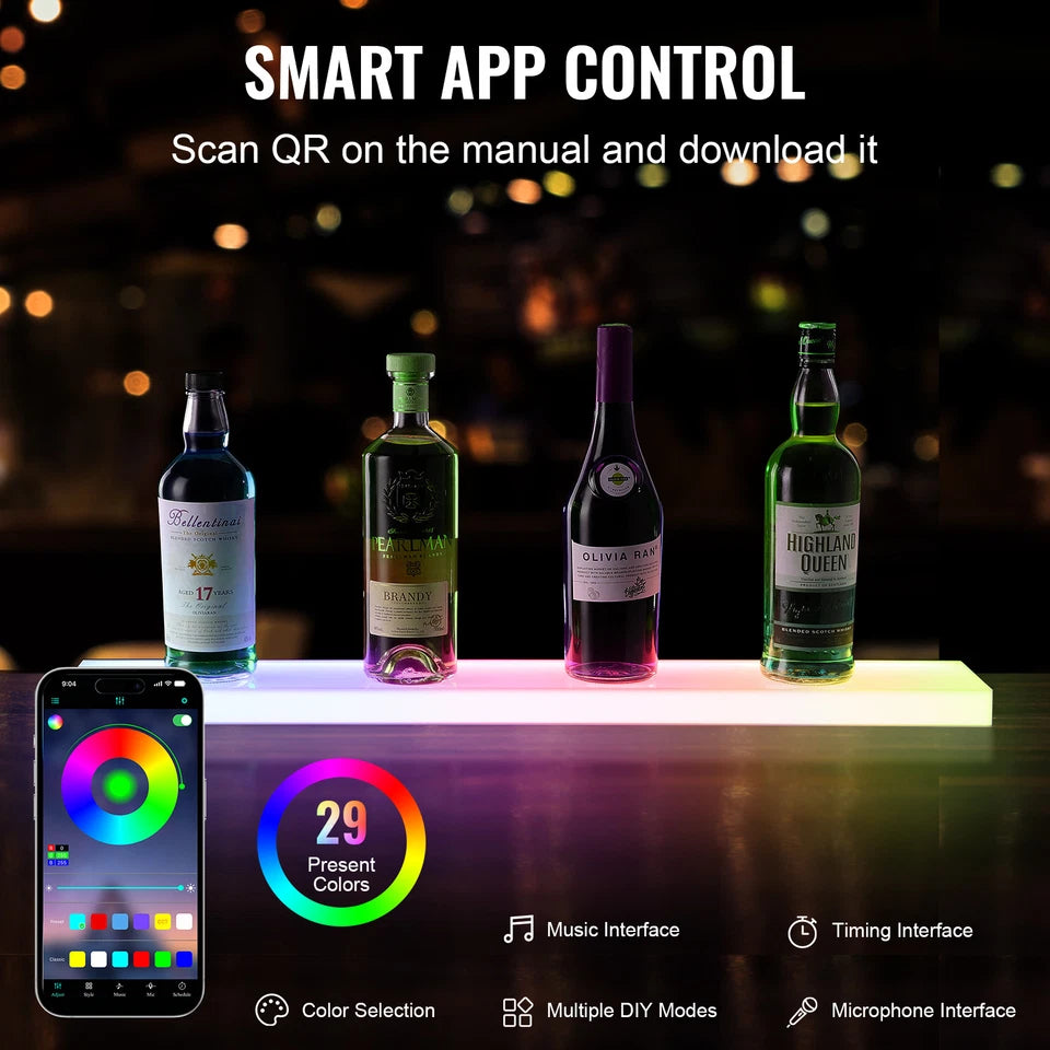 30" LED Liquor Bottle Display Shelf with Remote & App Color Control