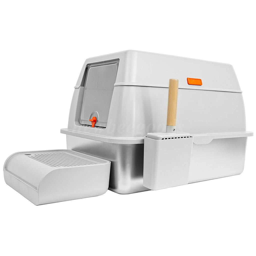 XXL Stainless Steel Cat Litter Box with High Sides for Large Cats