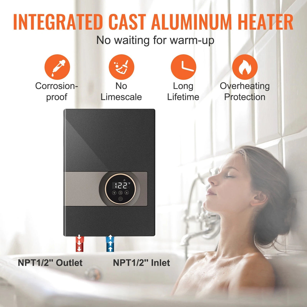 Tankless Electric Water Heater Wall Mounted Instant Hot Water 8KW