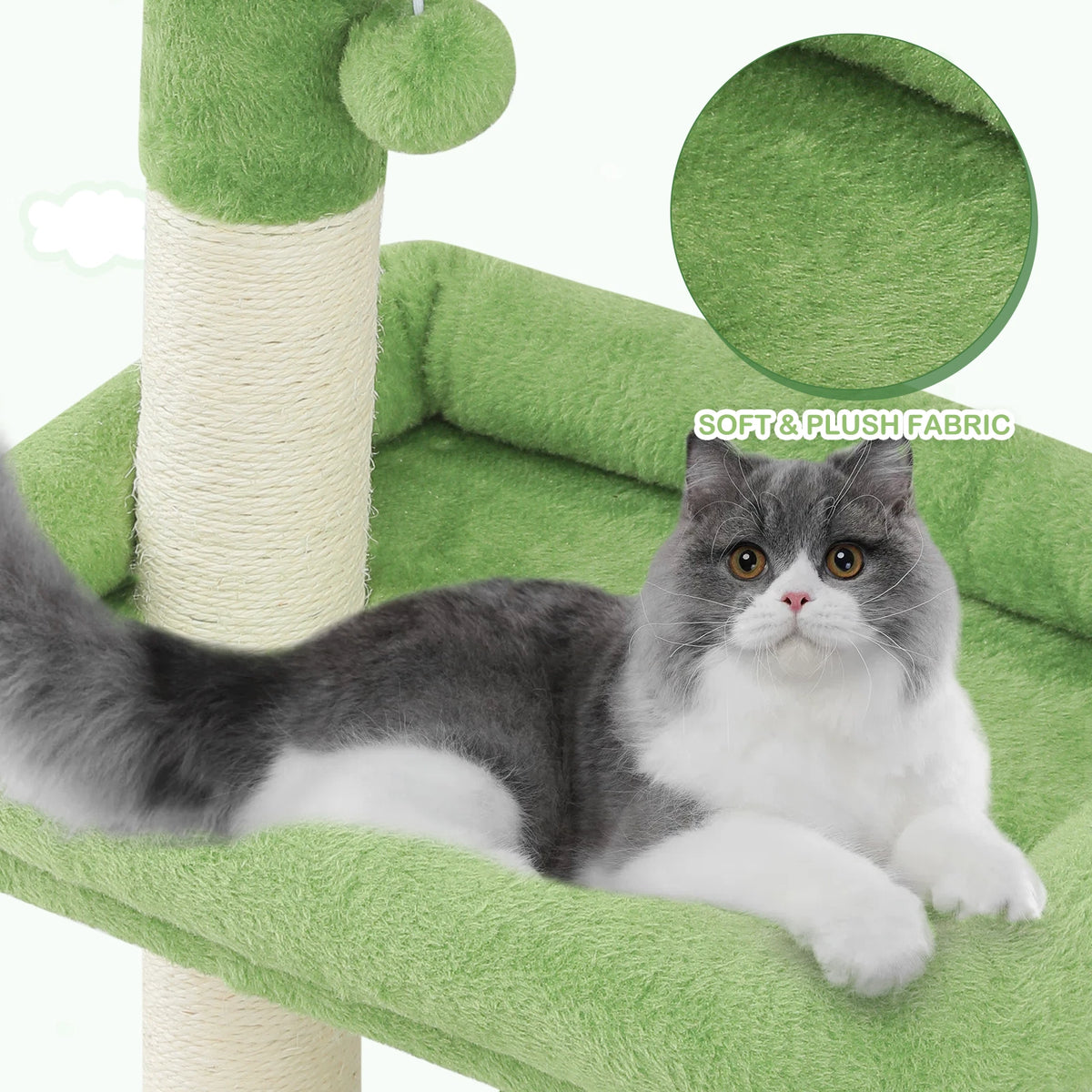 32" Cat Tree with Condo Scratching Posts Toy Ball & Leaf Design