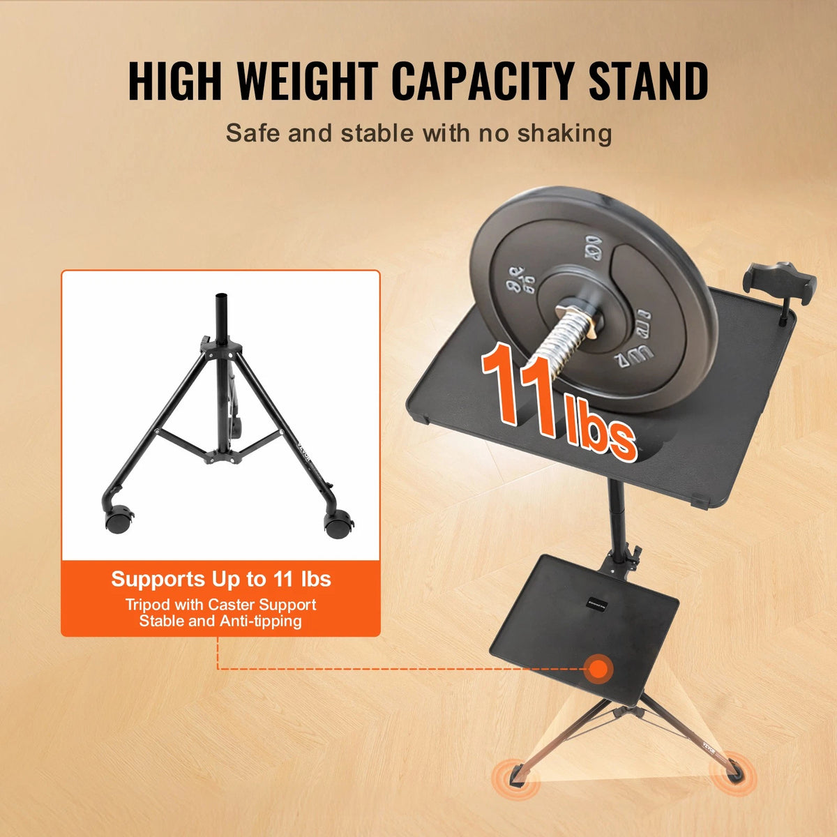 Adjustable Projector Stand with Laptop Tray and Wheels for Easy Mobility