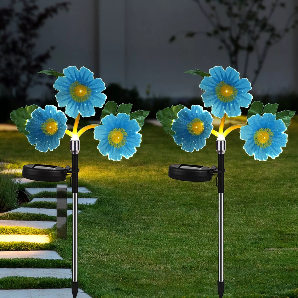 2pcs Solar Daisy Flower Stake Lights Outdoor Garden Decor