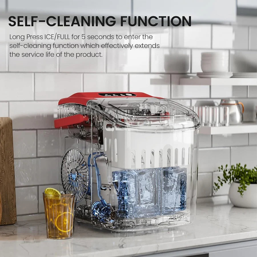 Portable Countertop Ice Maker with Handle 26 lbs Daily Self-Cleaning