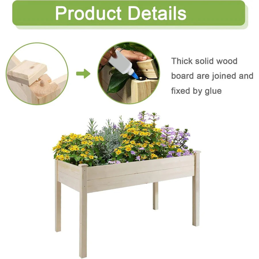 4FT Wooden Raised Garden Bed Elevated Planter Box Outdoor Use