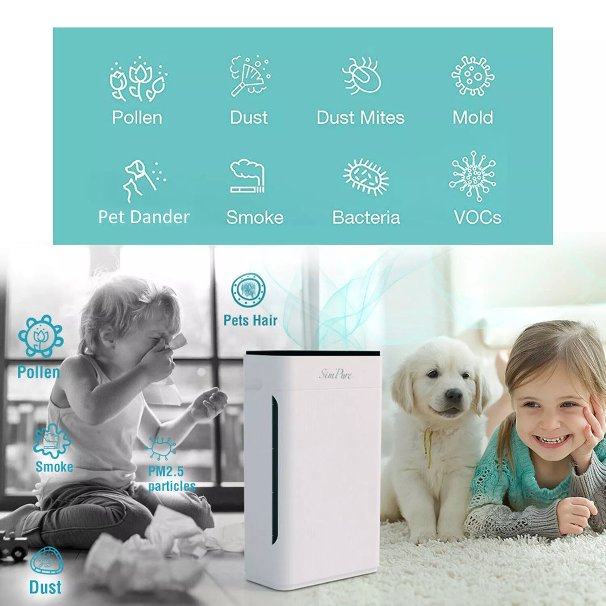 HEPA Air Purifier for Large Rooms, Pets, Smoke & Allergies