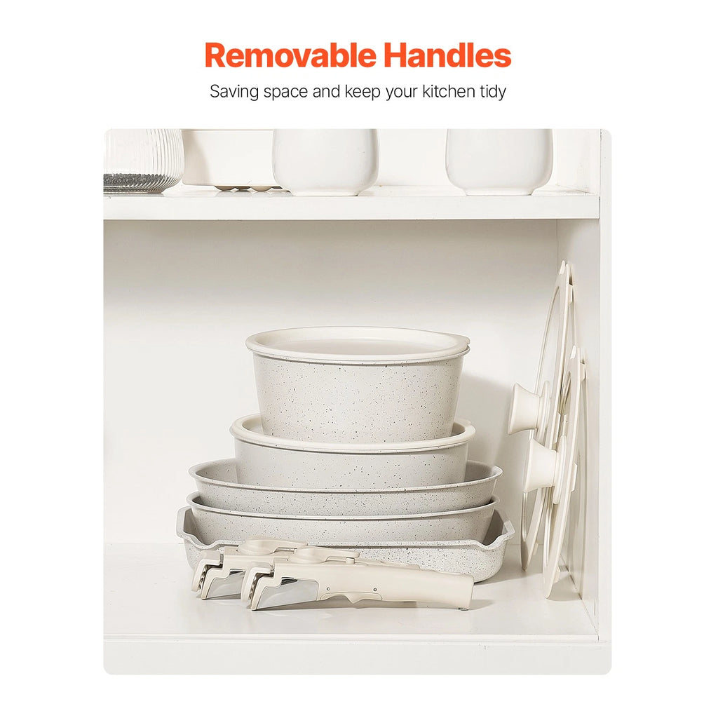 17-Piece Nonstick Pots and Pans Set with Detachable Handle & Lids