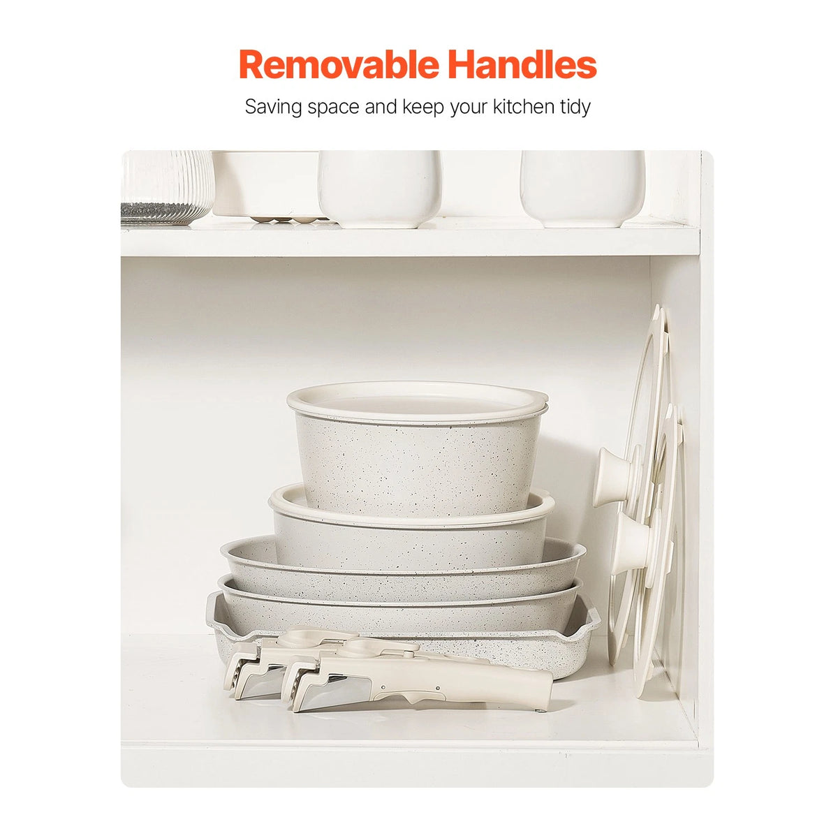 17-Piece Nonstick Pots and Pans Set with Detachable Handle & Lids