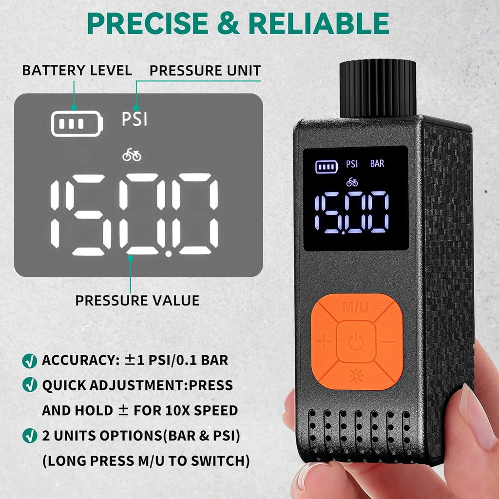 Portable Electric Air Pump 150PSI Bike Tire Inflator Mini Tool