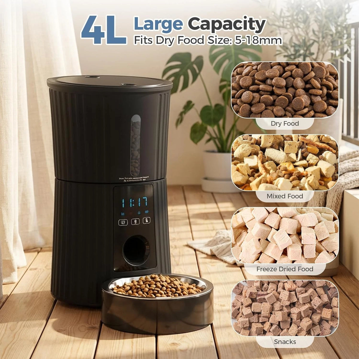 4L large capacity automatic cat feeder for dry food and treats