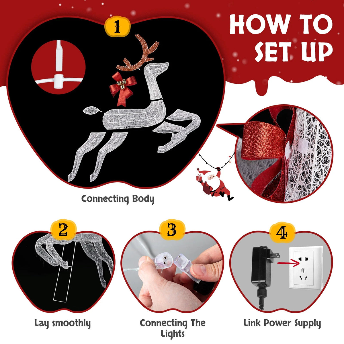 Lighted Christmas Reindeer and Sleigh Set with 270 LED Outdoor Display