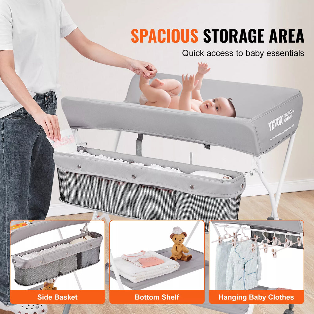 Adjustable Folding Baby Changing Table with Wheels