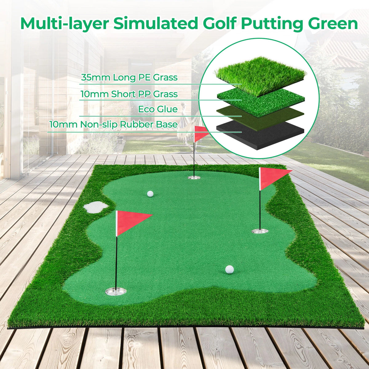 10x5 FT Golf Putting Green Mat with 3 Holes and Complete Accessories
