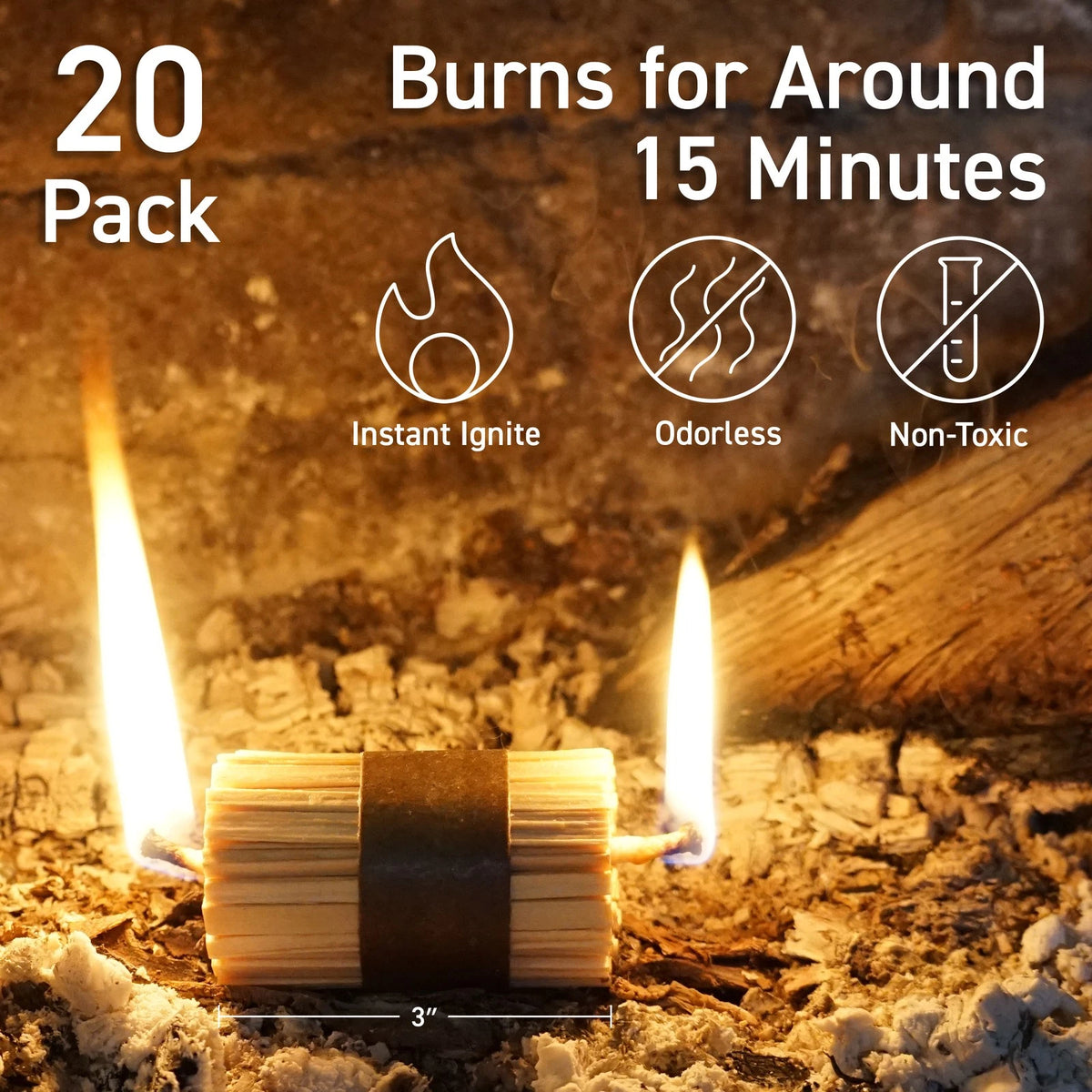 20-Pack Natural Pine Fire Starter Sticks with Storage Box for Camping & Fire Pits
