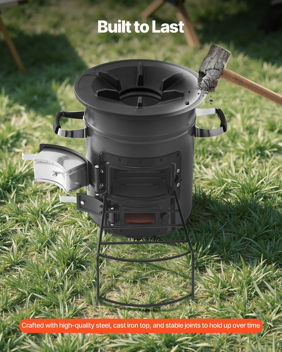 Camping Stove Portable Wood Charcoal Cooker Double Door