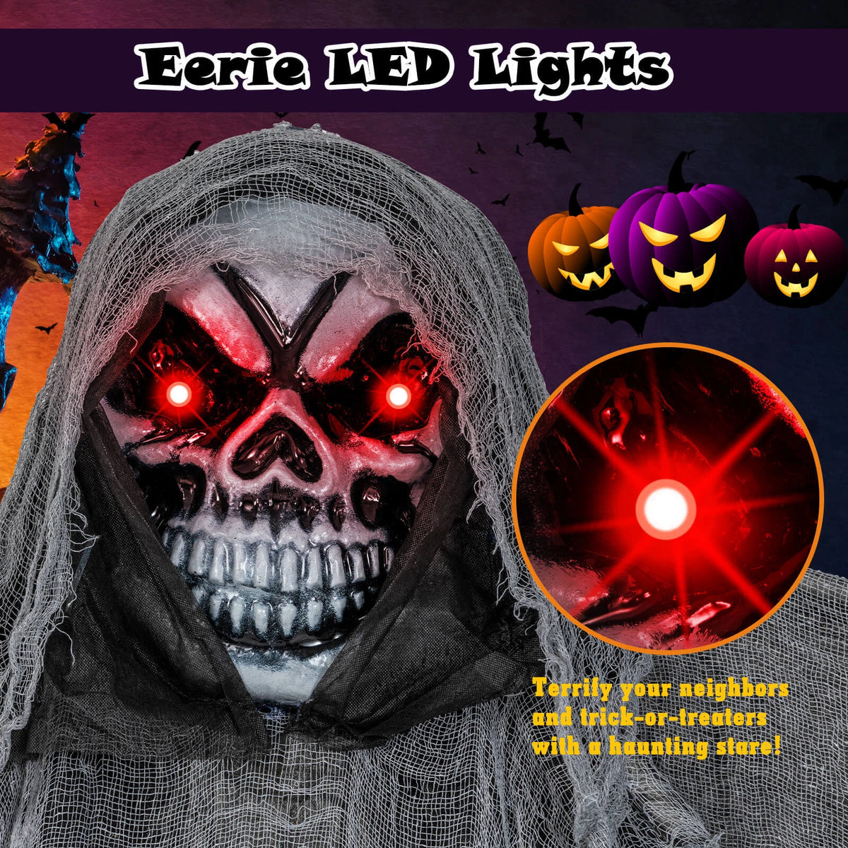 12.1FT Giant Hanging Skeleton Ghost with Sound Effects and Red LED Eyes