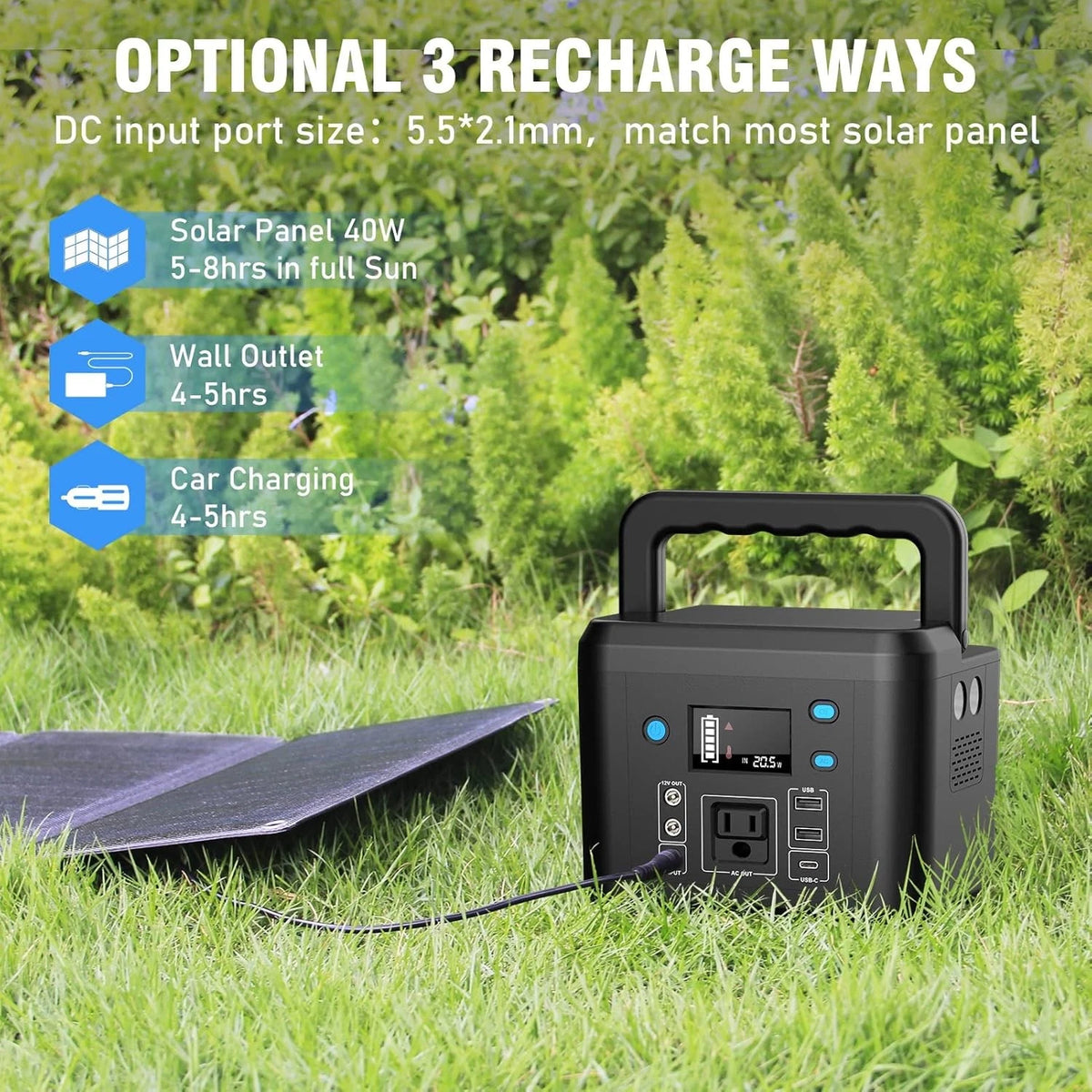 Portable 200W Power Station with Solar Charging, AC/DC & USB Ports