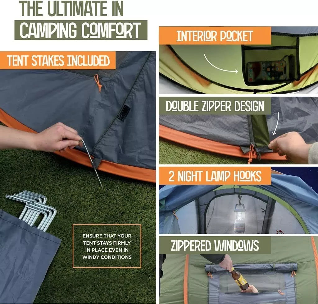 4-Person Waterproof Pop-Up Tent with UV Protection and 2 Doors