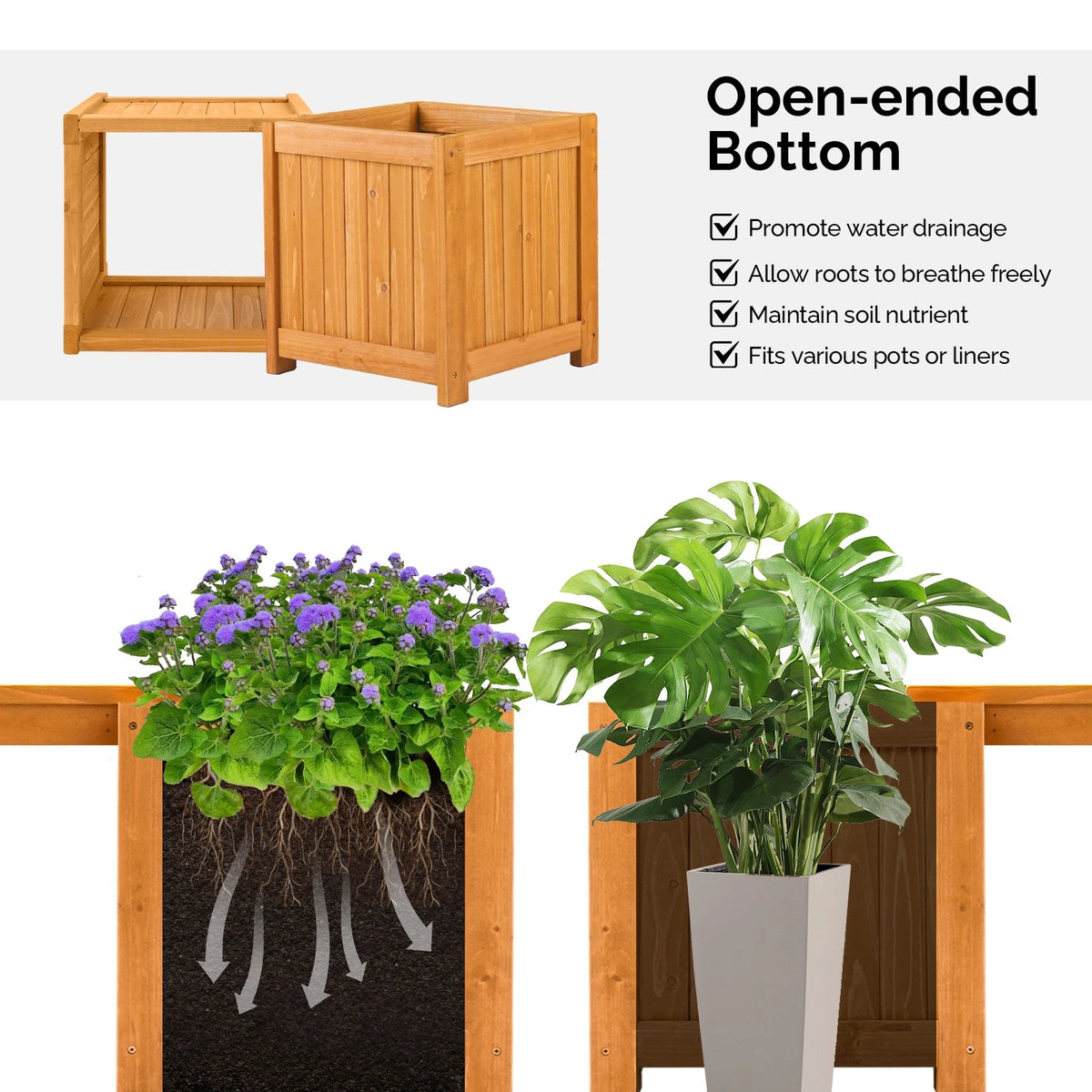 2-in-1 Wooden Garden Bench with Planter Box for Porch and Backyard