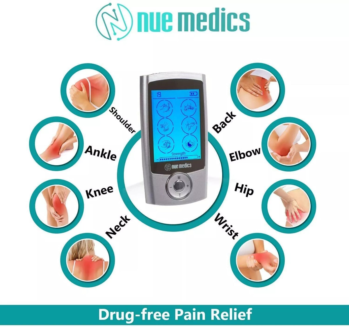 Portable TENS Unit Massager 24 Modes Rechargeable Pain Relief Device