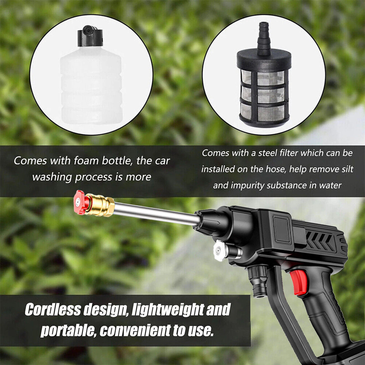 Cordless High Pressure Car Washer 288VF Dual Battery with Foam Gun Kit