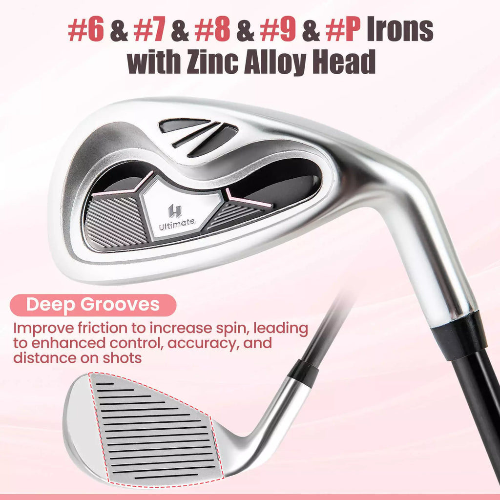 Women’s 10-Piece Golf Club Set with Stand Bag and Alloy Driver Pink