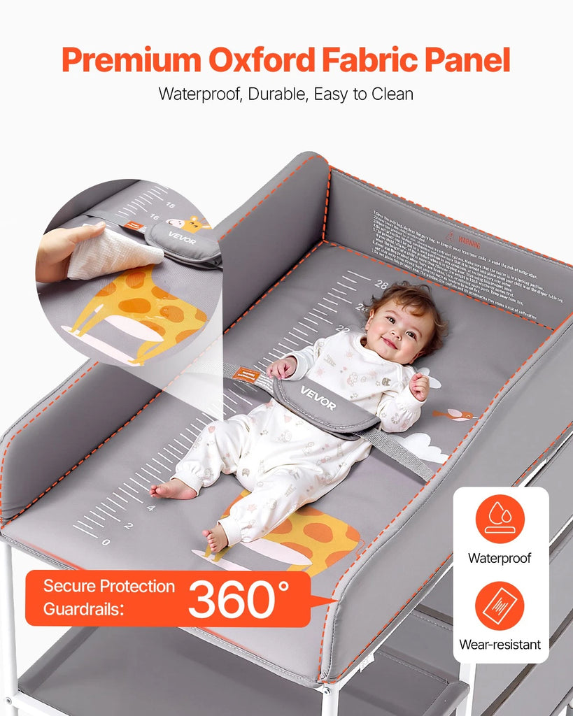 Adjustable Baby Changing Table with Storage Drawers and Wheels