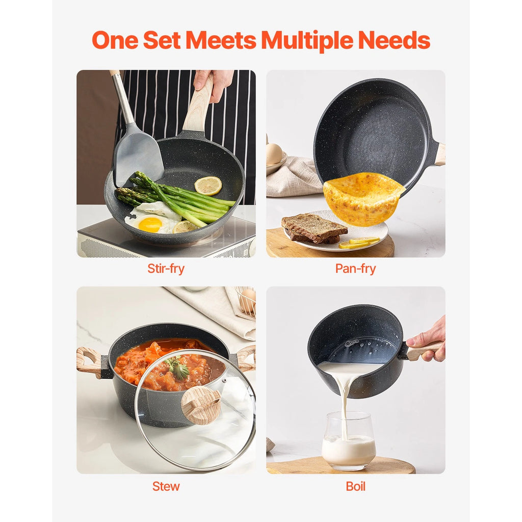17-Piece Granite Nonstick Pots and Pans Set with Lids for All Stovetops