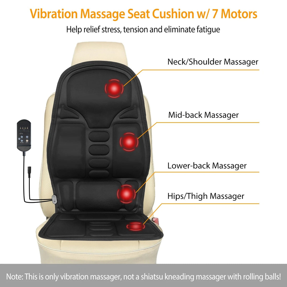 Vibrating Heated Massage Seat Cushion 7 Motors for Home & Car Comfort