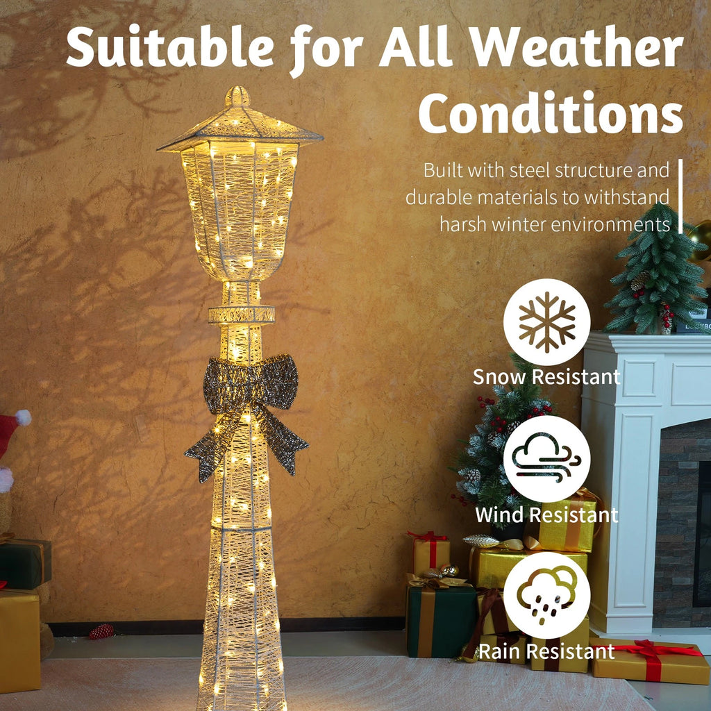 Lighted 5FT Christmas Lamp Post with Bowknot & Warm White LED Lights