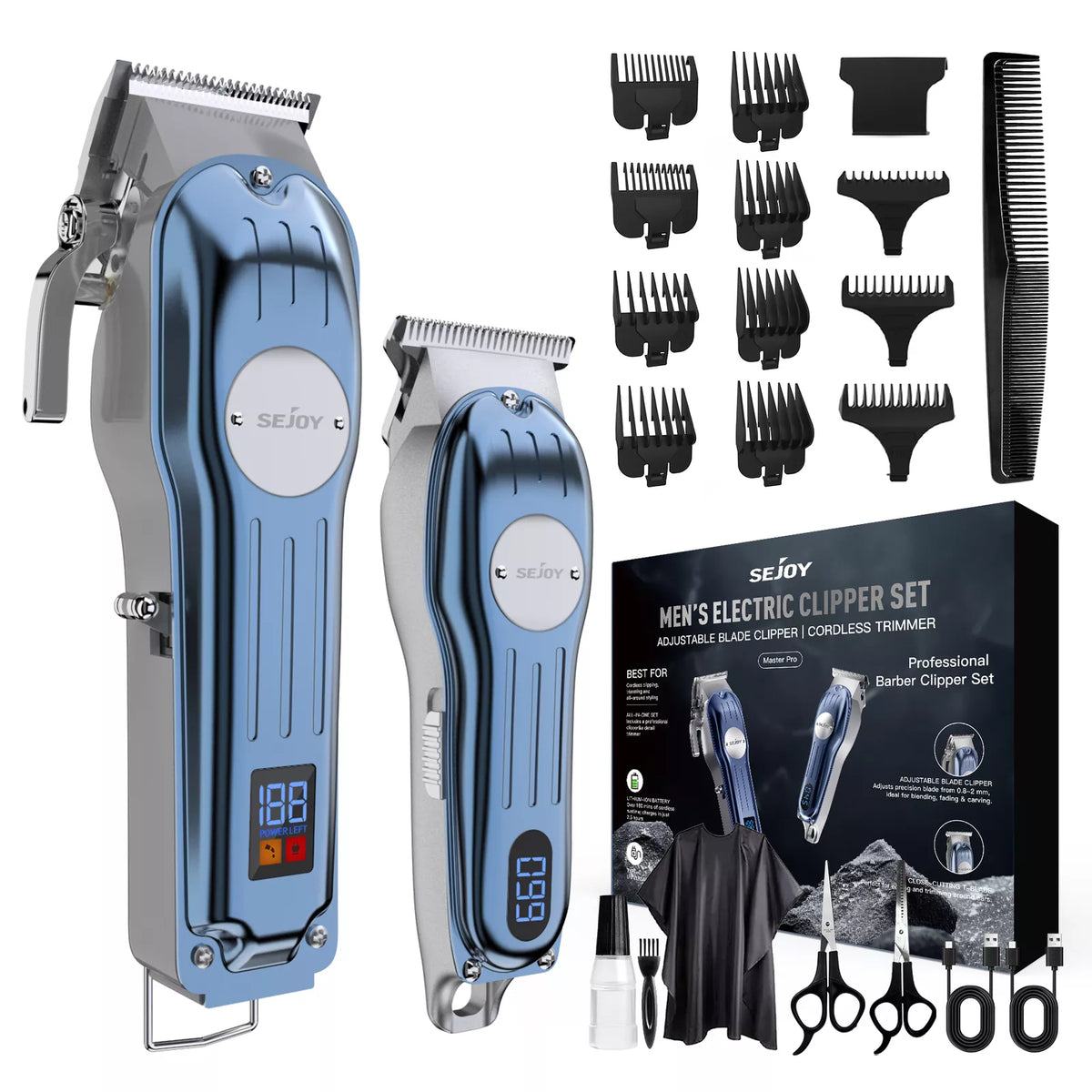 Cordless Hair Clippers & Trimmer Kit LED Display & Accessories