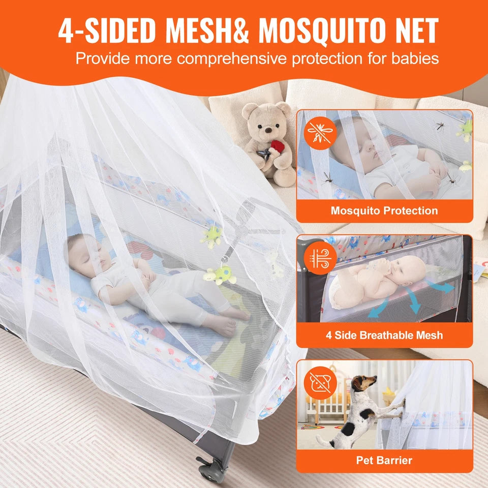 Foldable Baby Bassinet with Changing Table, Storage & 77 lbs Capacity