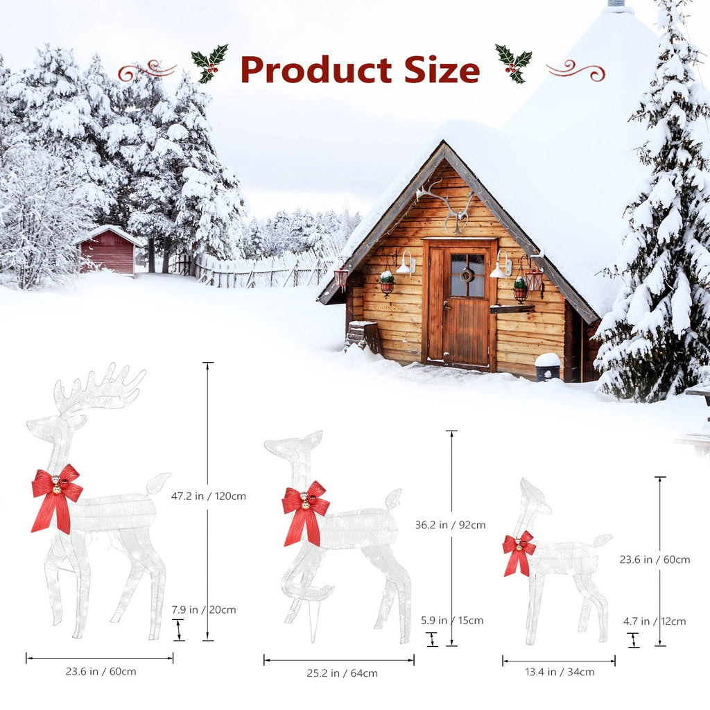 Lighted White Reindeer Family Set for Outdoor & Indoor Christmas Display