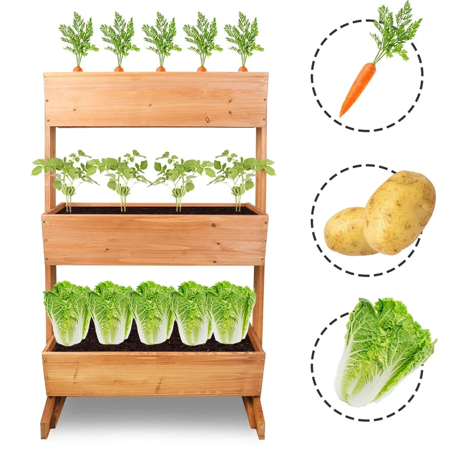 3-Tier Wooden Raised Garden Bed Vertical Planter Box Outdoor Use