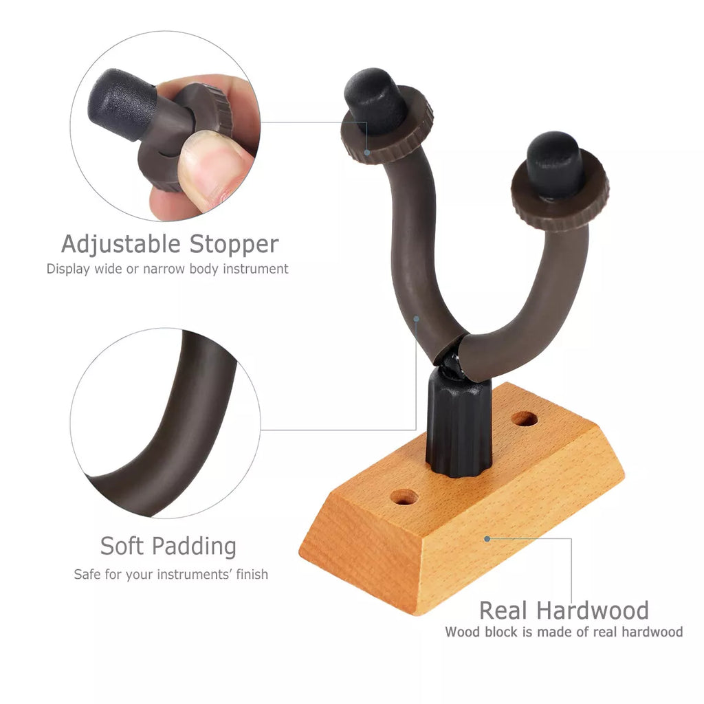 2-Pack Adjustable Guitar Wall Mount Hangers with Wooden Base